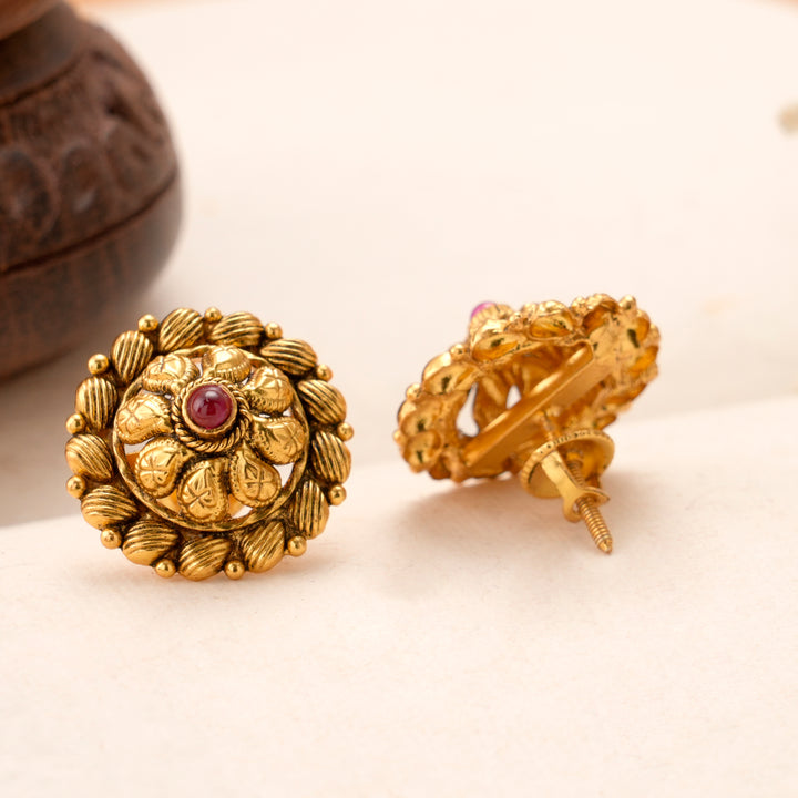 Antique Ruby Floral Kundan Stud