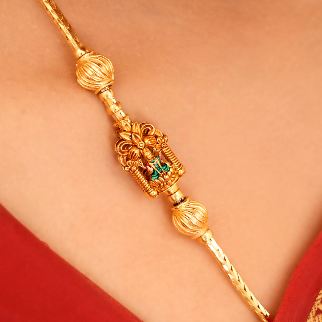 Floral Design Silver Lakshmi Mugappu Chain