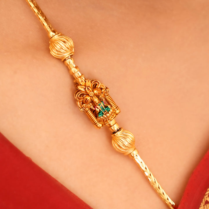 Floral Design Silver Lakshmi Mugappu Chain