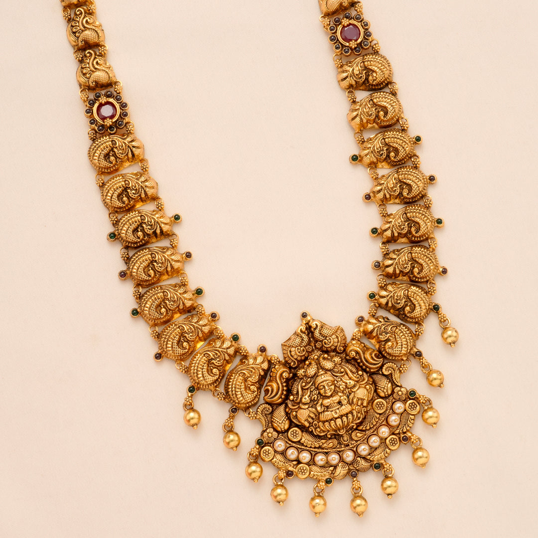 Devotional Lakshmi Peacock Golden Drop Haram