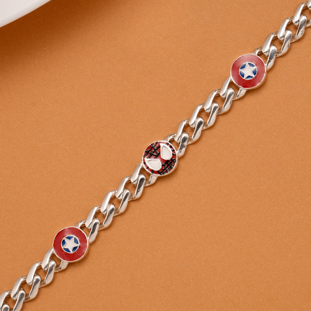 Star Shield and Spider Mask Silver Kids Bracelet