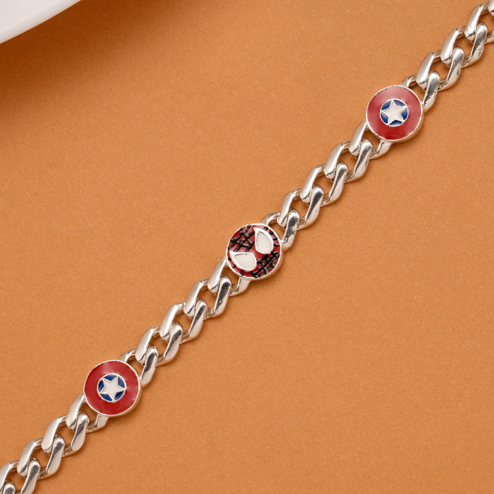 Star Shield and Spider Mask Silver Kids Bracelet
