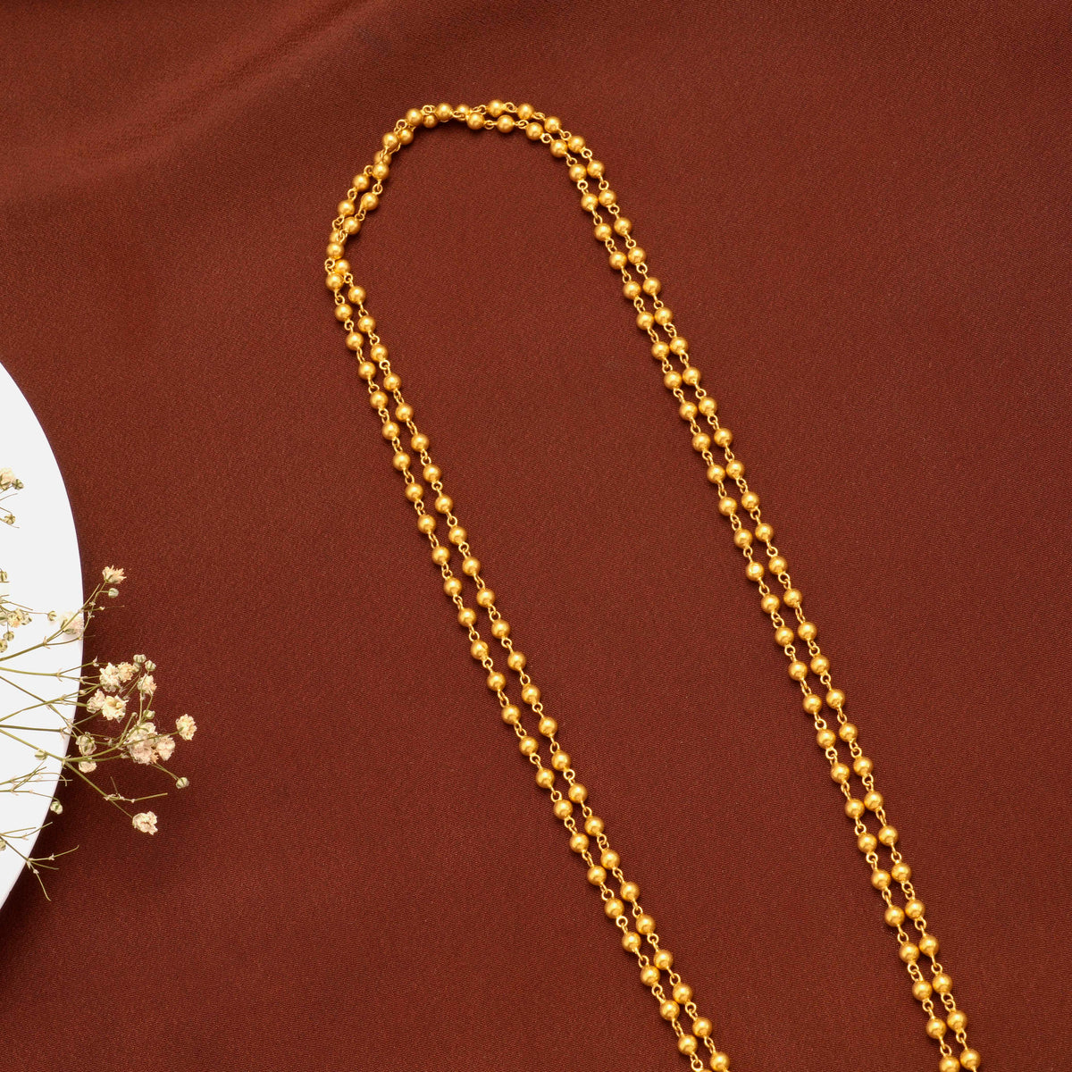 Elegant Beaded Dual Layer Gold Chain for Women