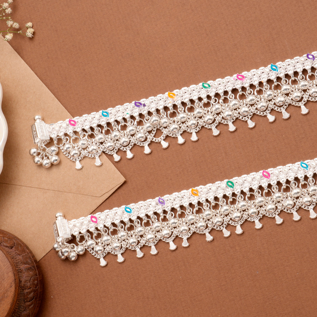 Fancy Chain Salangai Bell Silver Anklet