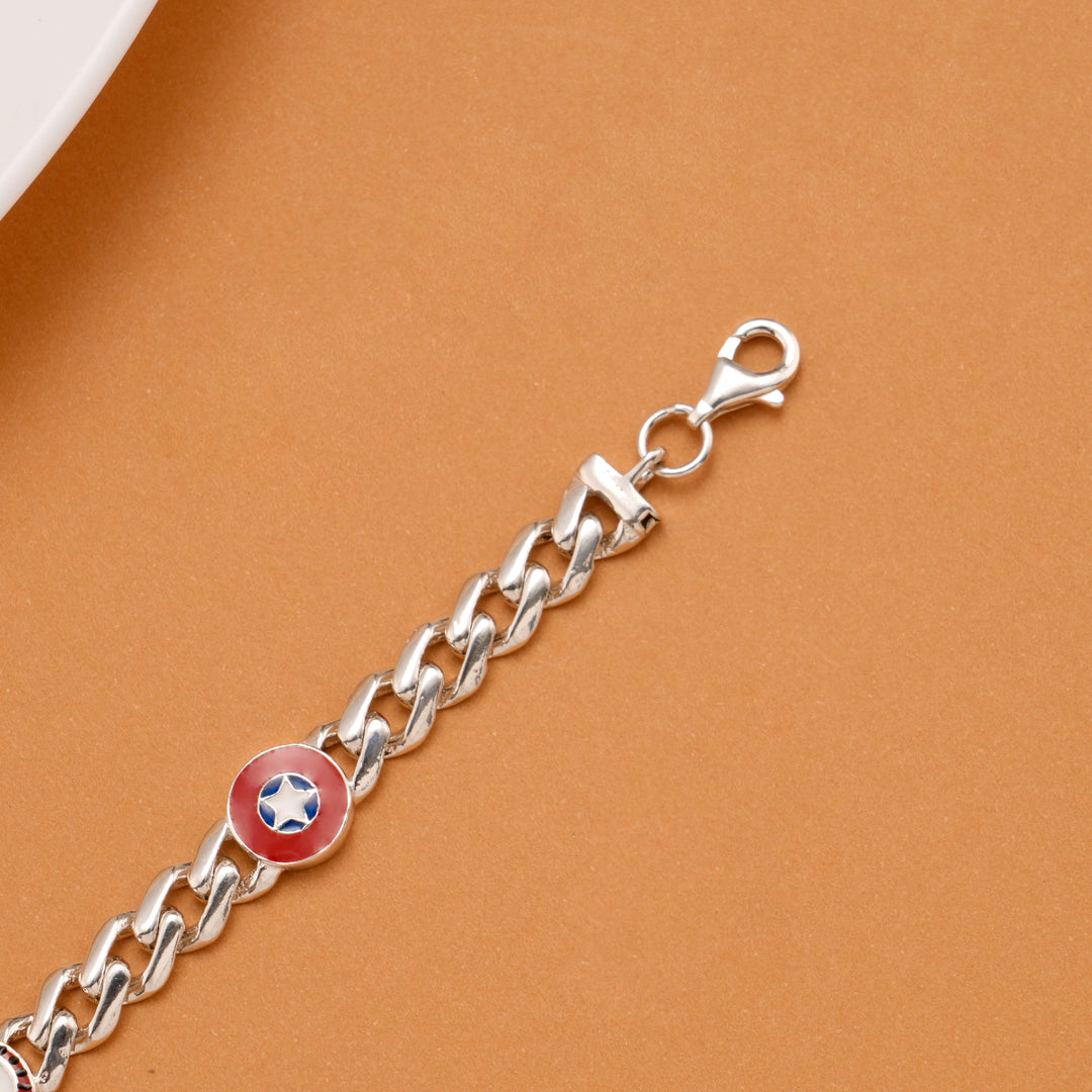 Star Shield and Spider Mask Silver Kids Bracelet