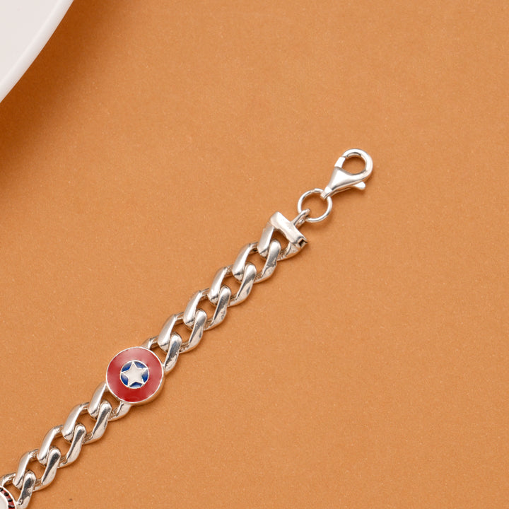 Star Shield and Spider Mask Silver Kids Bracelet
