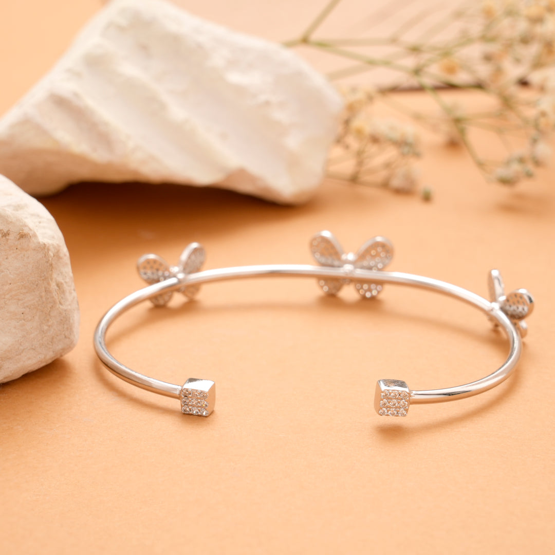 Trendy Triple Butterfly Silver Kada