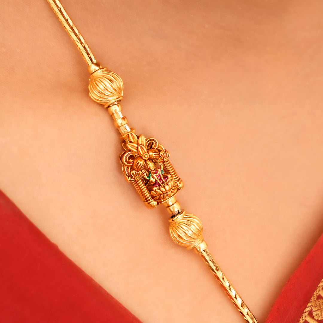 Floral Design Silver Lakshmi Mugappu Chain