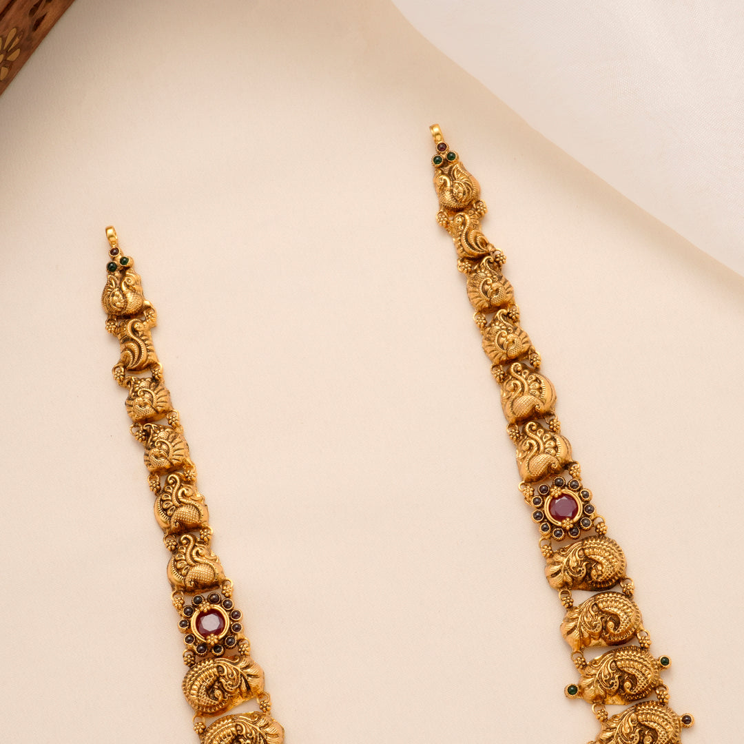 Devotional Lakshmi Peacock Golden Drop Haram