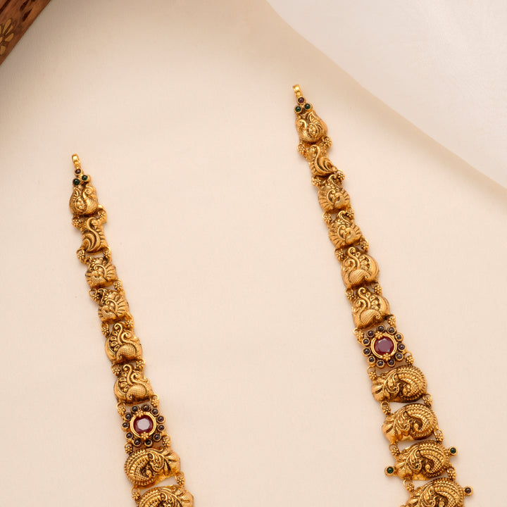 Devotional Lakshmi Peacock Golden Drop Haram