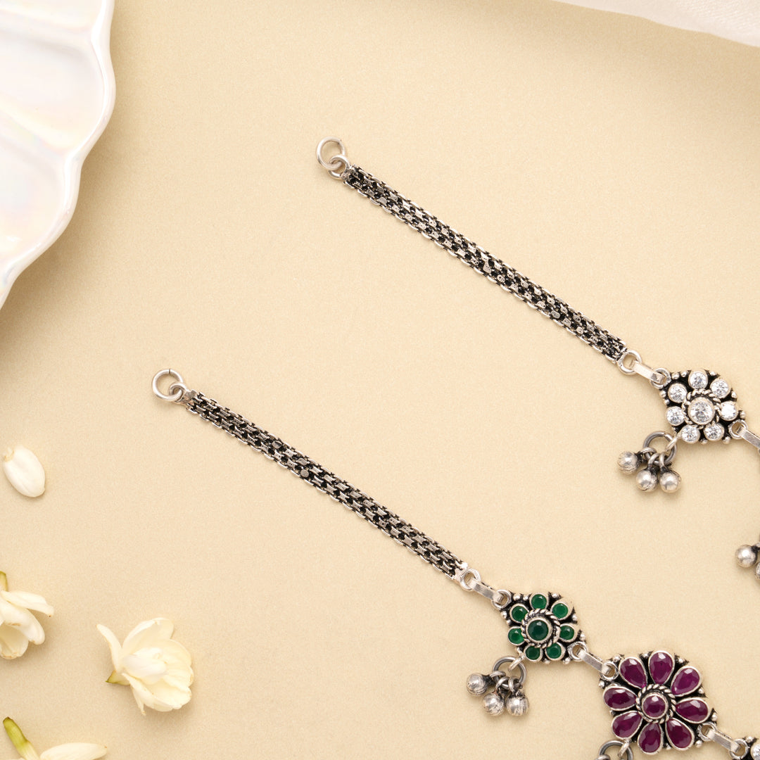 Antique Floral Charm Grace Silver Anklet