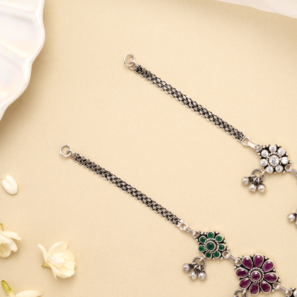 Antique Floral Charm Grace Silver Anklet