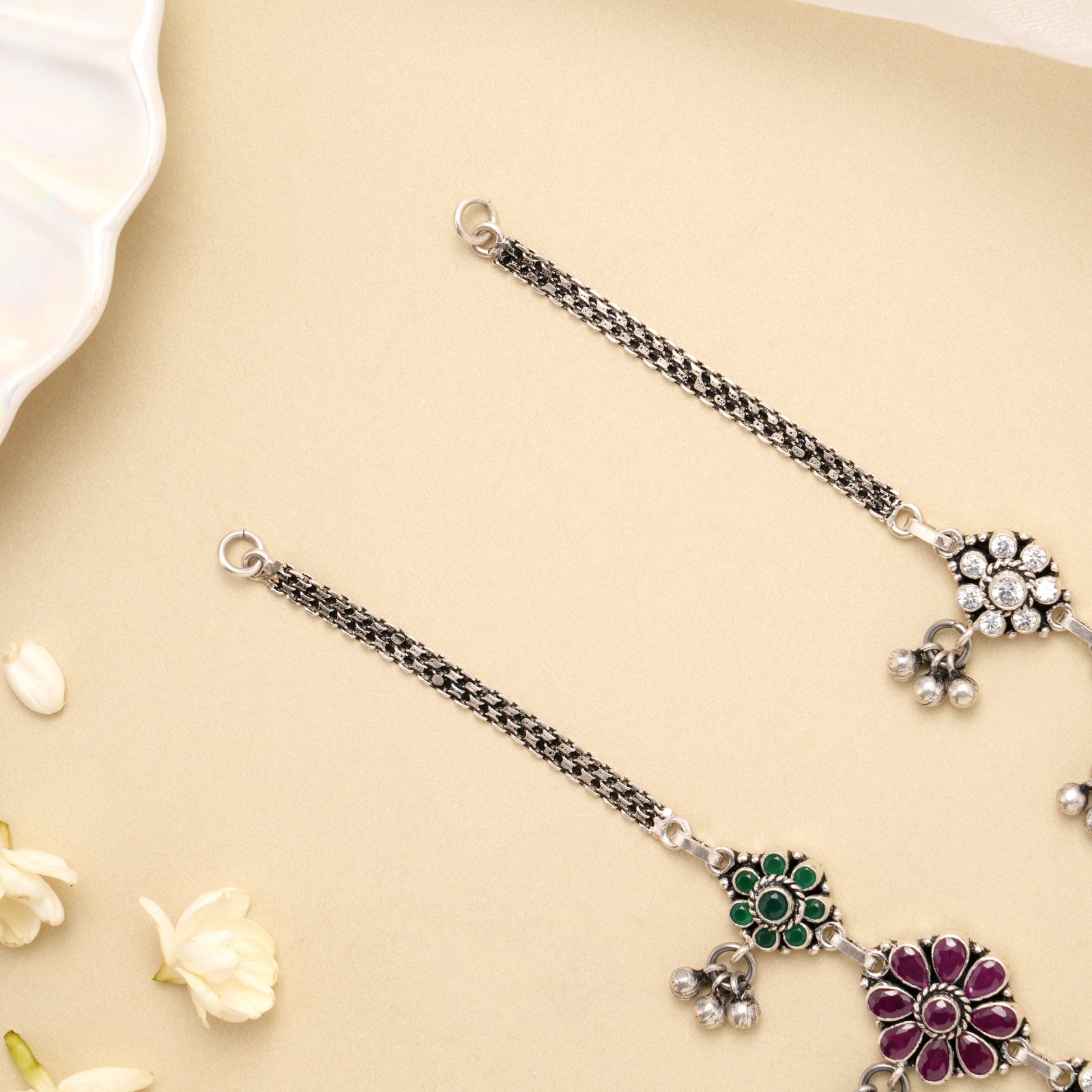 Antique Floral Charm Grace Silver Anklet