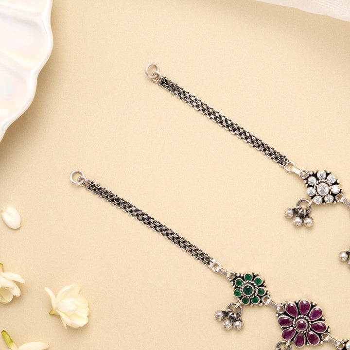 Antique Floral Charm Grace Silver Anklet