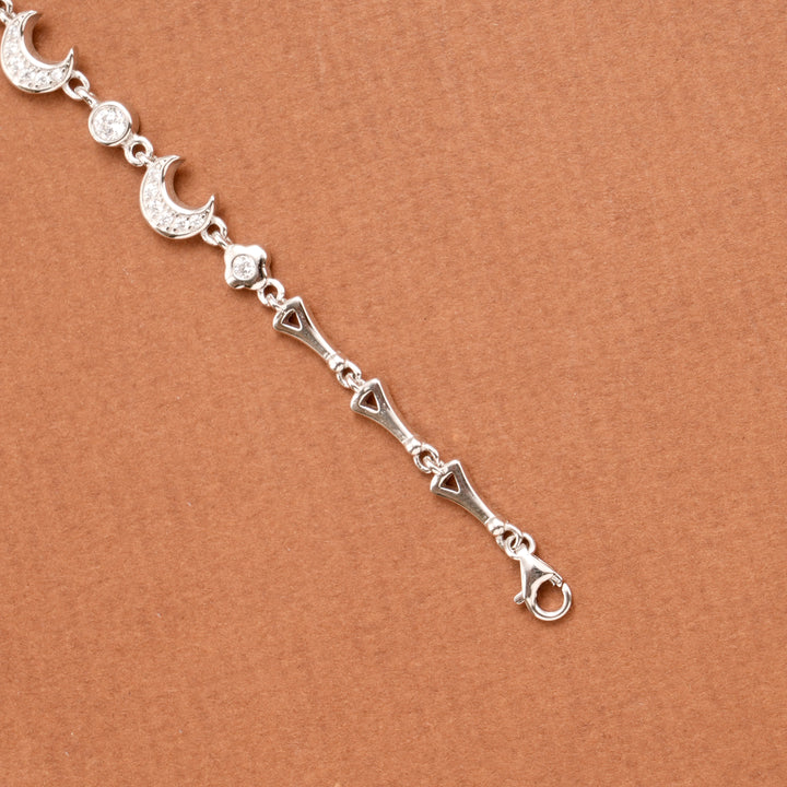 Sparkling Crescent Stone Silver Women’s Bracelet