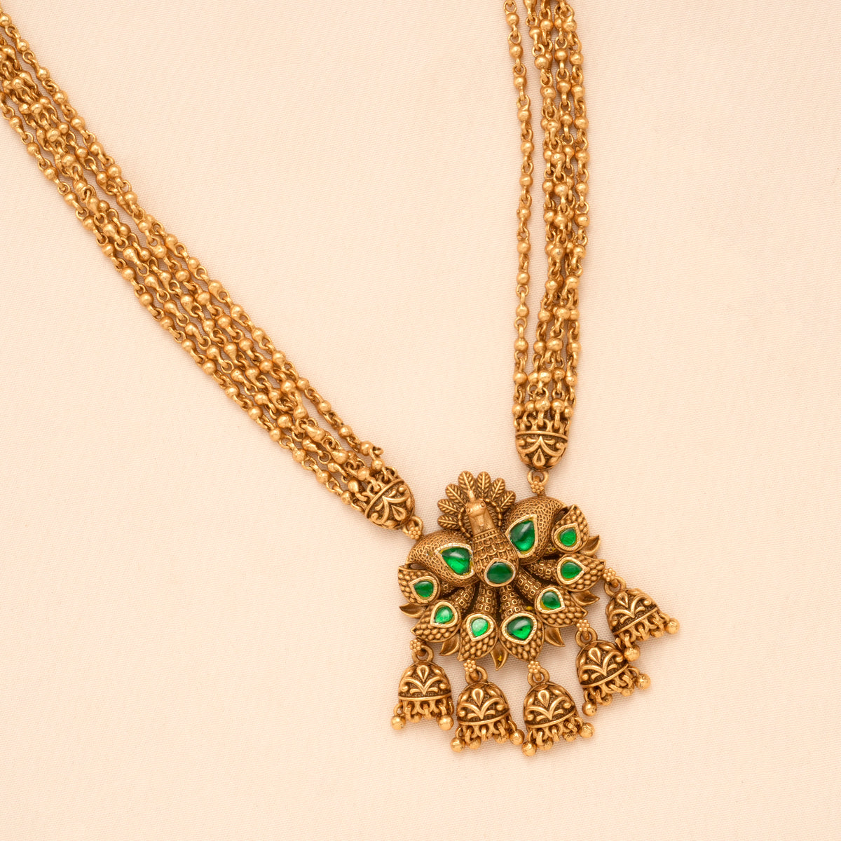 Antique Golden Emerald Peacock Pendant Necklace Set