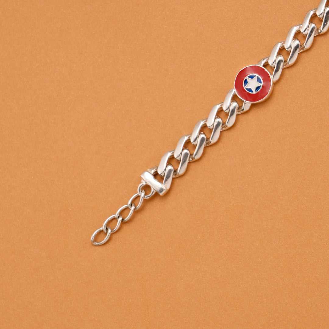 Star Shield and Spider Mask Silver Kids Bracelet
