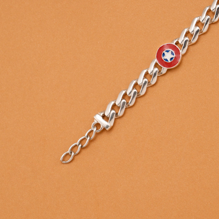 Star Shield and Spider Mask Silver Kids Bracelet