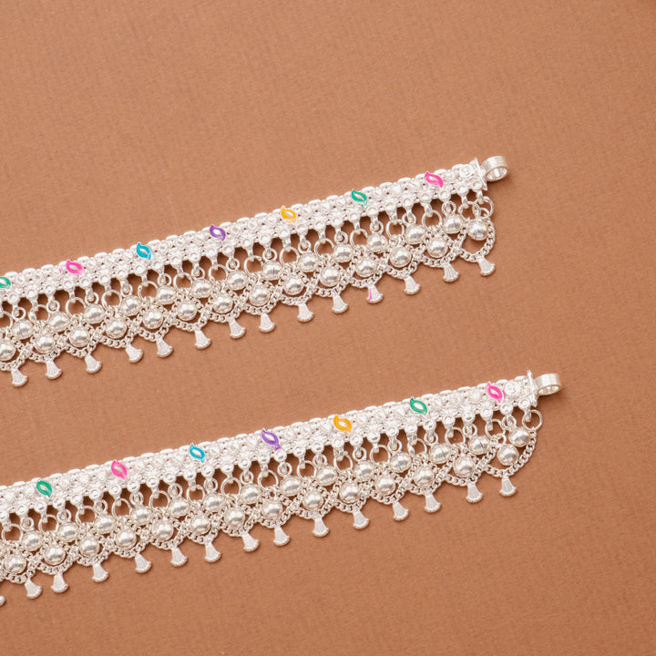 Fancy Chain Salangai Bell Silver Anklet