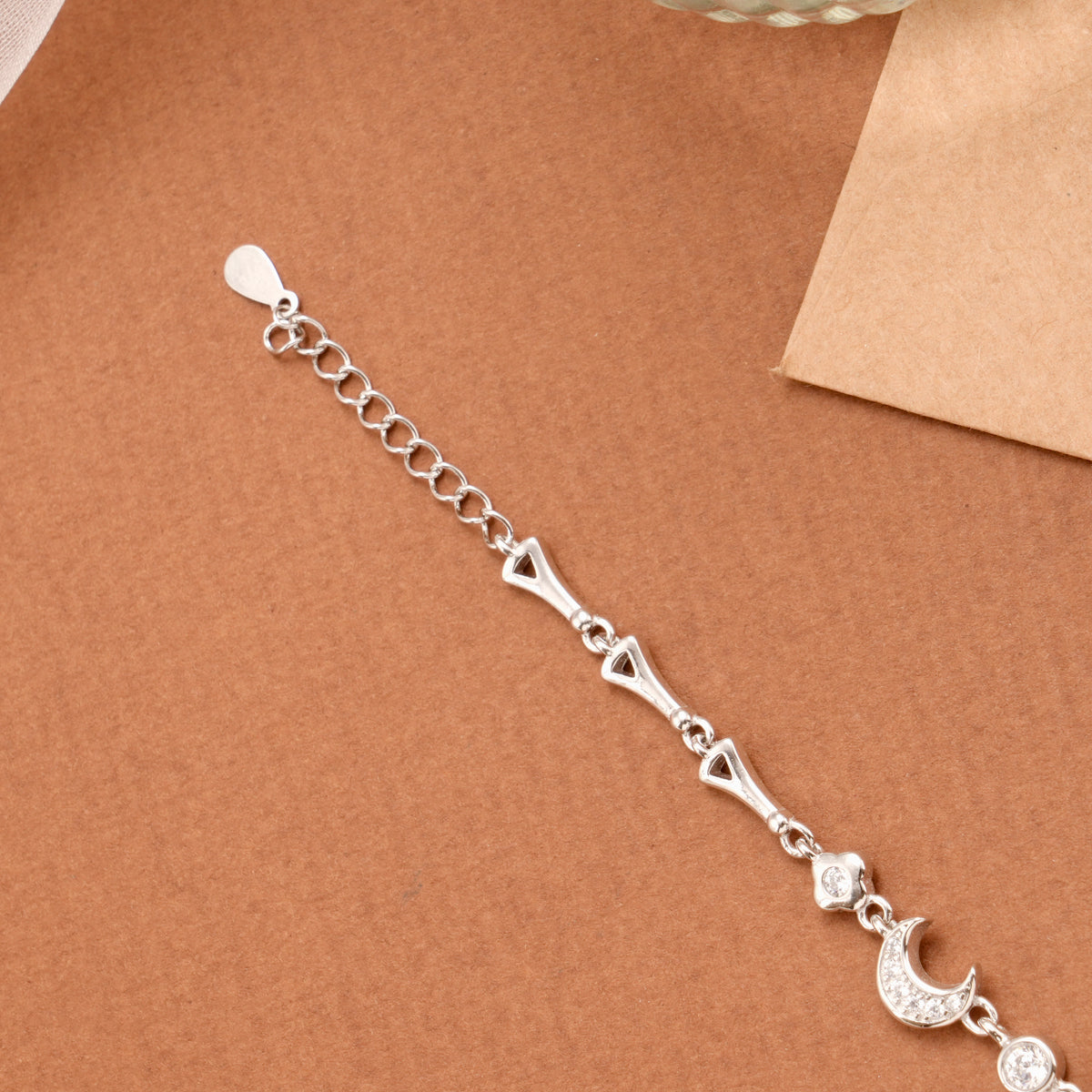 Sparkling Crescent Stone Silver Women’s Bracelet