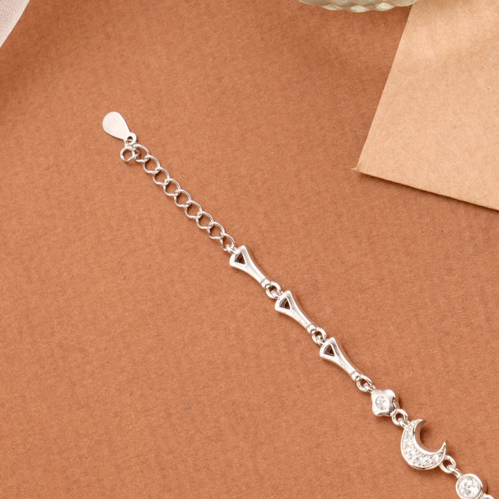 Sparkling Crescent Stone Silver Women’s Bracelet