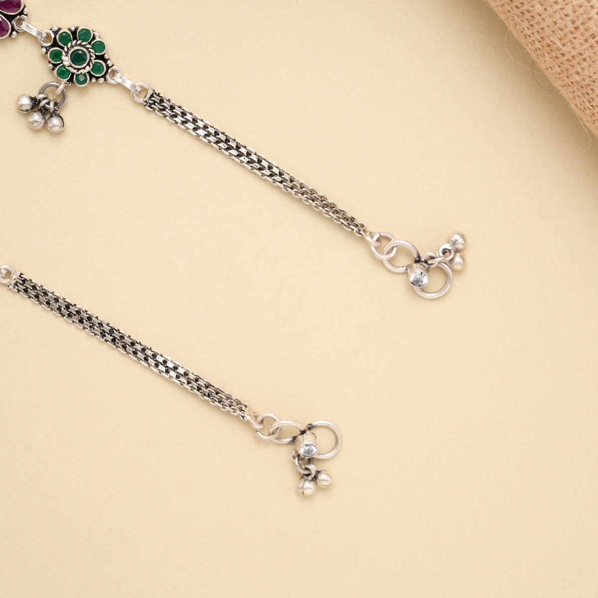 Antique Floral Charm Grace Silver Anklet