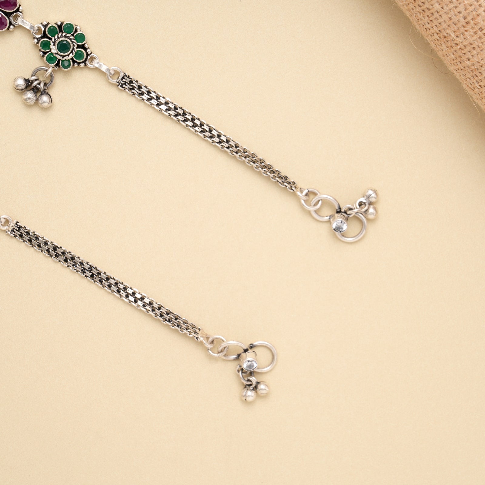 Antique Floral Charm Grace Silver Anklet