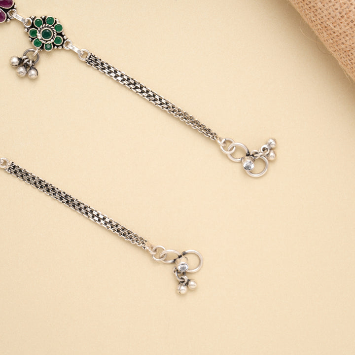 Antique Floral Charm Grace Silver Anklet
