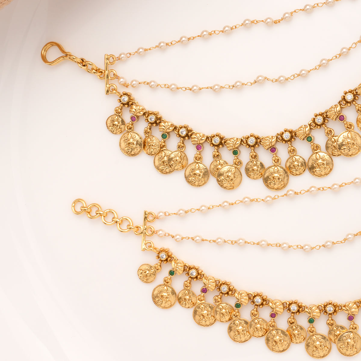 Floral Two Layer Drops Coin Lakshmi Golden Mattal