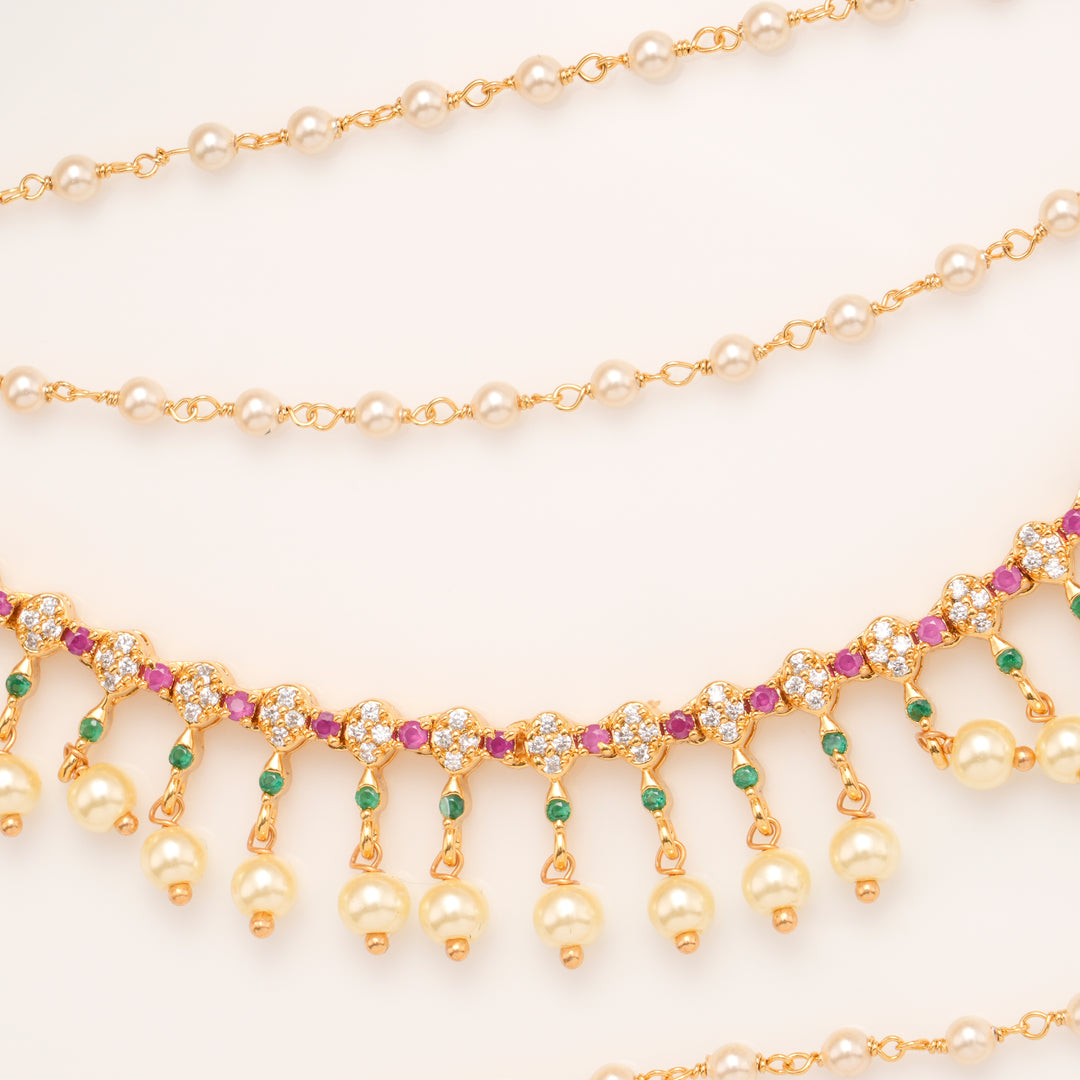 Multi Colour Stone With Pearl Drops Golden Mattal