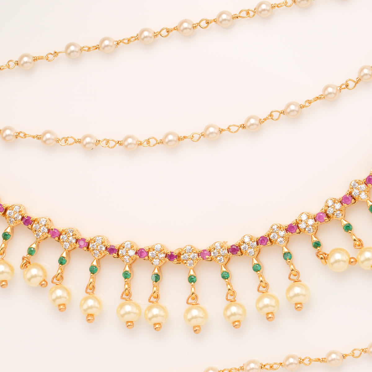 Multi Colour Stone With Pearl Drops Golden Mattal