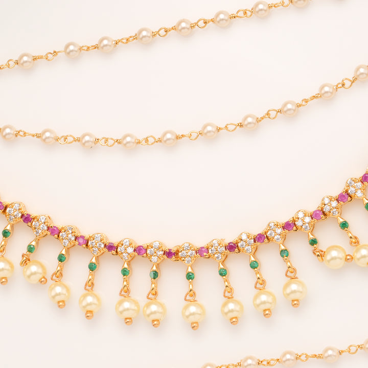 Multi Colour Stone With Pearl Drops Golden Mattal