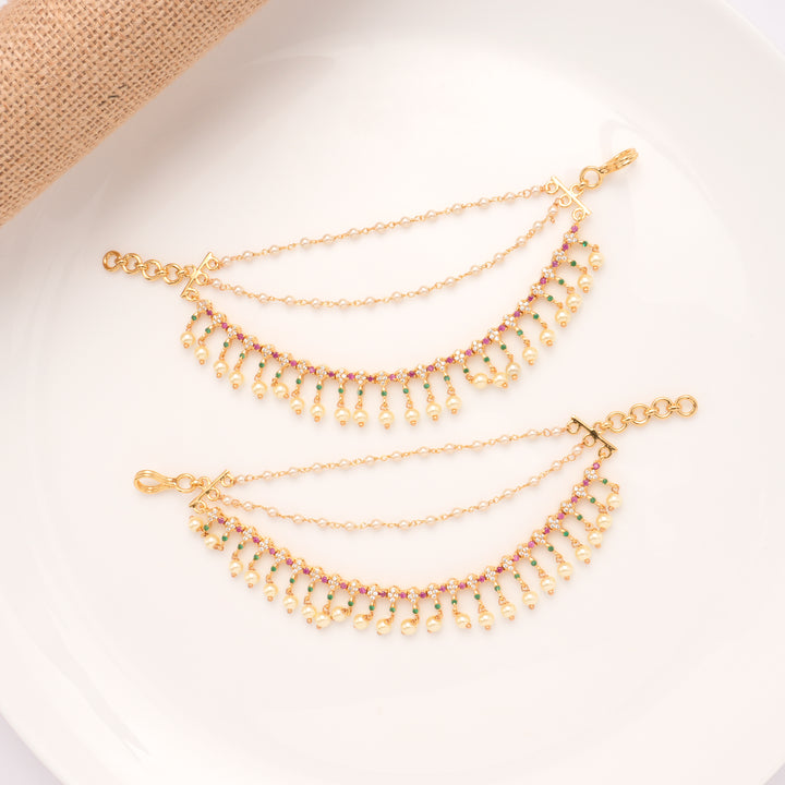 Multi Colour Stone With Pearl Drops Golden Mattal
