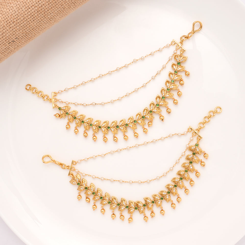 Leaf Pattern Green Stone Golden Drop Mattal