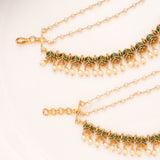 Elegant Green Leaf Pearl Drops Pearl Layer Golden Mattal