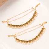 Elegant Green Leaf Pearl Drops Pearl Layer Golden Mattal
