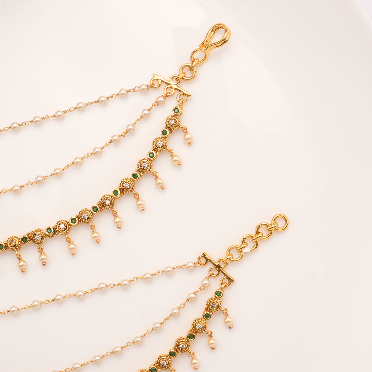 Blossom Dual Stone Pearl Drops Golden Mattal