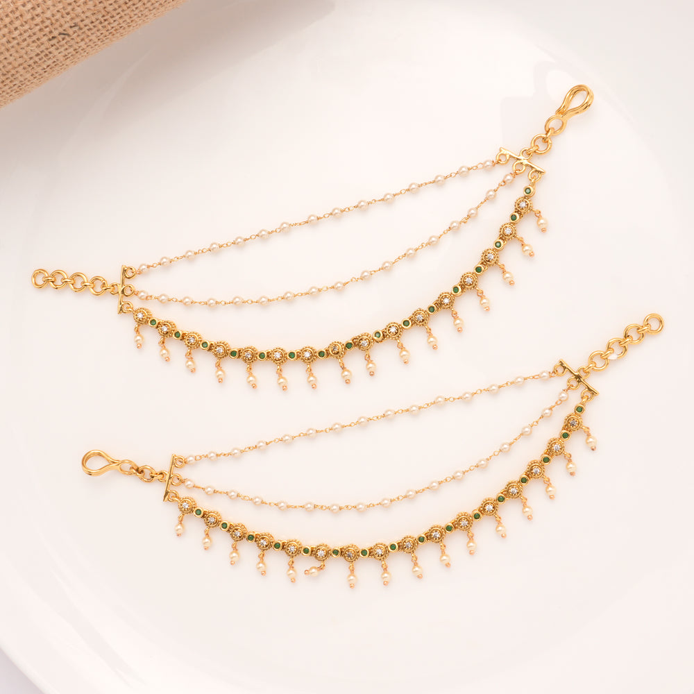 Blossom Dual Stone Pearl Drops Golden Mattal