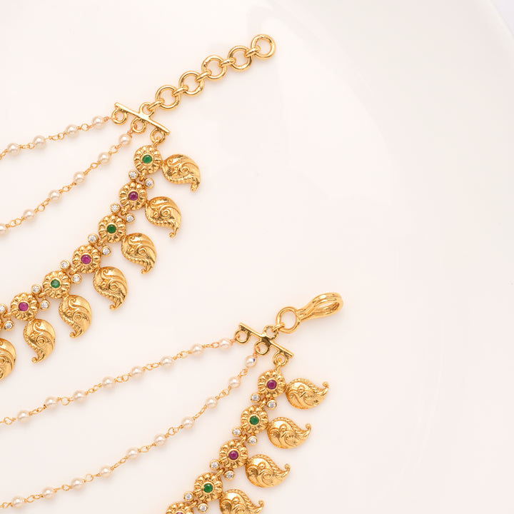 Traditional Mango Design Layer Pearl Drops Golden Mattal