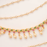 Three Colour Stone Pearl Drops Layer Golden Mattal