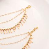 Three Colour Stone Pearl Drops Layer Golden Mattal