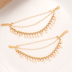 Three Colour Stone Pearl Drops Layer Golden Mattal