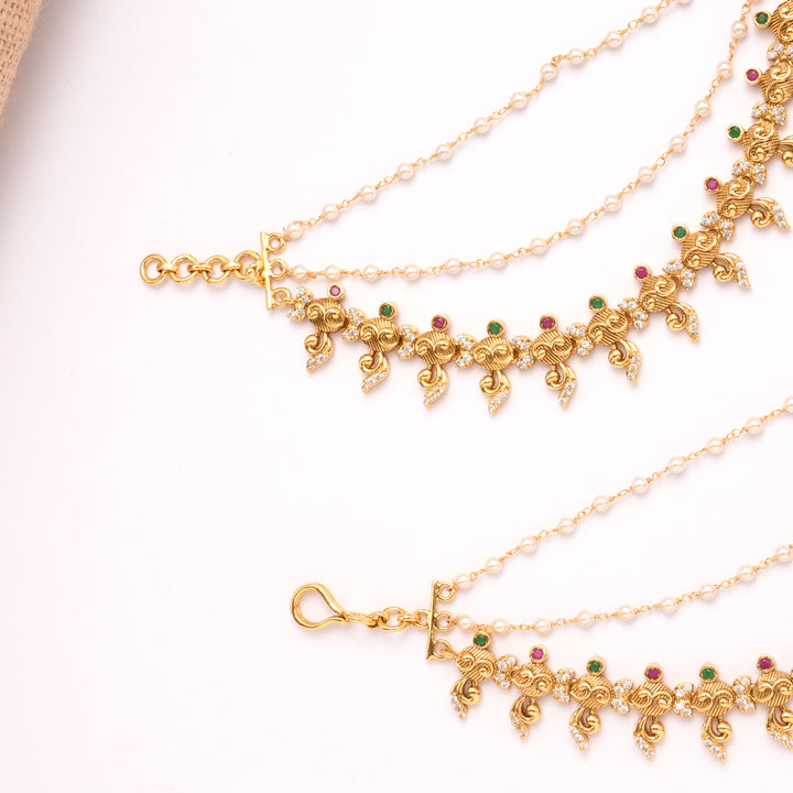 Regal Peacock Two Stone Pearl Layer Golden Mattal