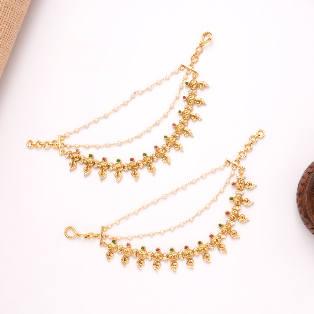 Regal Peacock Two Stone Pearl Layer Golden Mattal