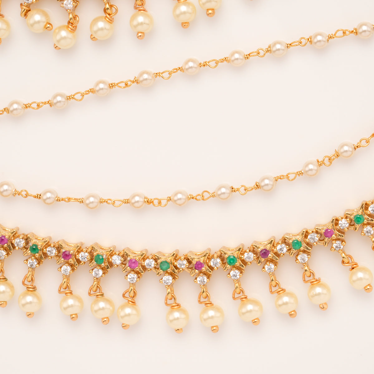 Charm Colour Stones with Pearl Drops Golden Mattal