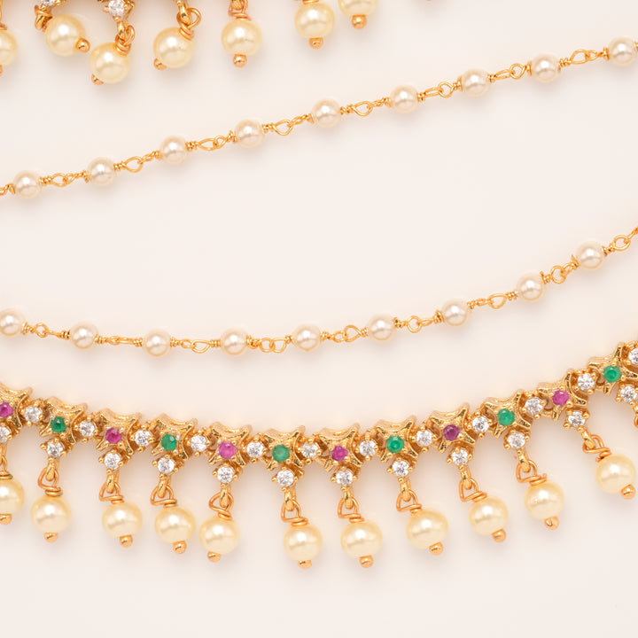 Charm Colour Stones with Pearl Drops Golden Mattal