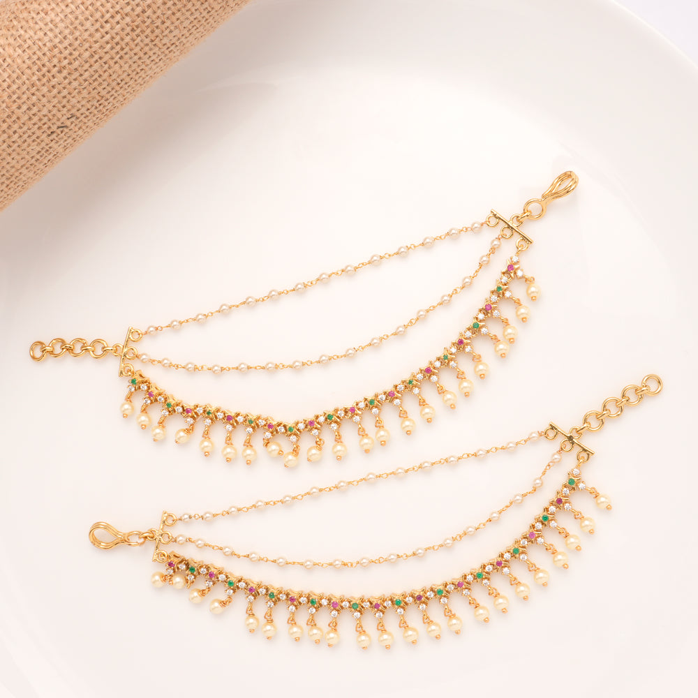 Charm Colour Stones with Pearl Drops Golden Mattal