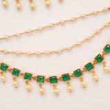 Classic Green Stone With Pearl Drops Golden Mattal