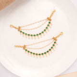 Classic Green Stone With Pearl Drops Golden Mattal