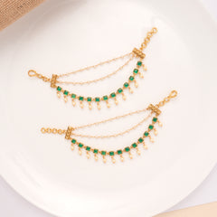 Classic Green Stone With Pearl Drops Golden Mattal